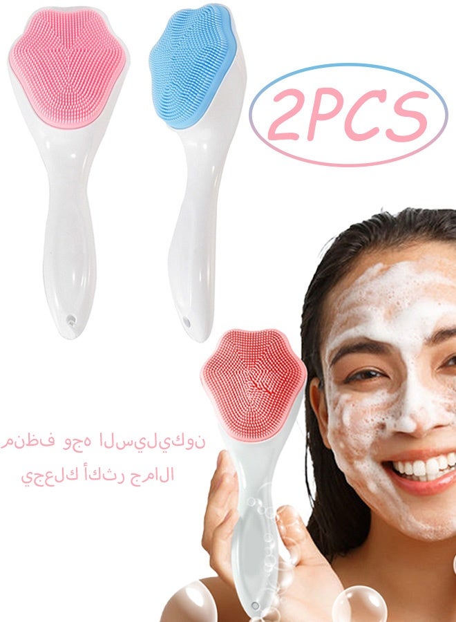 2 Pcs Silicone Face Scrubber Exfoliating Brush Manual Handheld Facial Cleansing Blackhead Scrubber Soft Bristles Waterproof,for Daily Skincare Routine Sensitive Oily Dry Skin Types Post Makeup Cleansing Travel Home Facial Spa,Blue Pink - Image 1