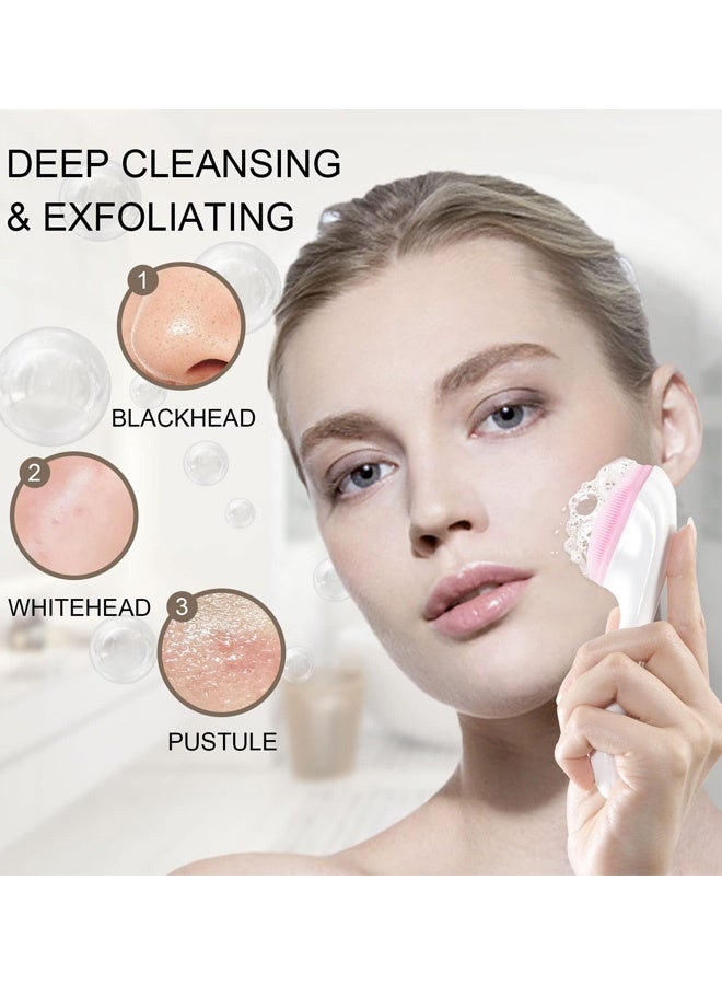 2 Pcs Silicone Face Scrubber Exfoliating Brush Manual Handheld Facial Cleansing Blackhead Scrubber Soft Bristles Waterproof,for Daily Skincare Routine Sensitive Oily Dry Skin Types Post Makeup Cleansing Travel Home Facial Spa,Blue Pink - Image 2