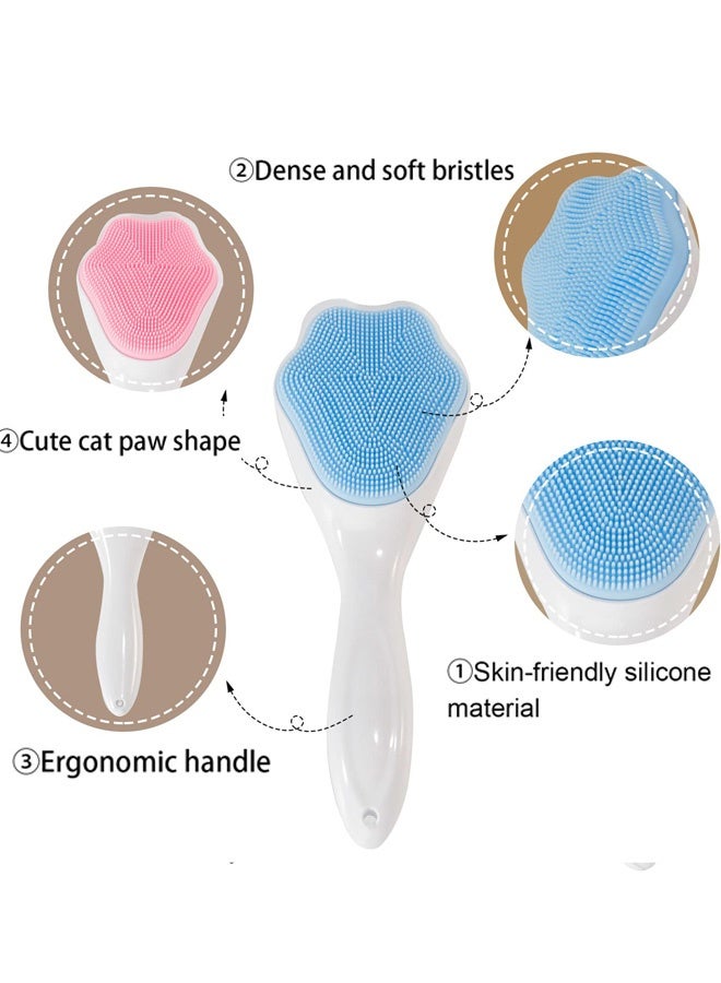 2 Pcs Silicone Face Scrubber Exfoliating Brush Manual Handheld Facial Cleansing Blackhead Scrubber Soft Bristles Waterproof,for Daily Skincare Routine Sensitive Oily Dry Skin Types Post Makeup Cleansing Travel Home Facial Spa,Blue Pink - Image 4