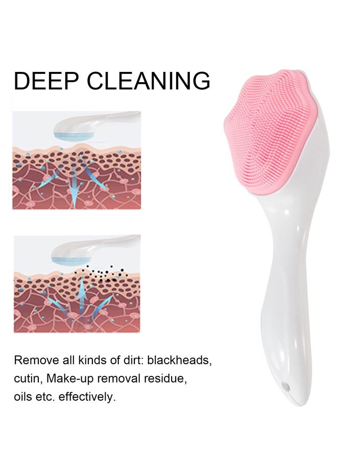 2 Pcs Silicone Face Scrubber Exfoliating Brush Manual Handheld Facial Cleansing Blackhead Scrubber Soft Bristles Waterproof,for Daily Skincare Routine Sensitive Oily Dry Skin Types Post Makeup Cleansing Travel Home Facial Spa,Blue Pink - Image 3