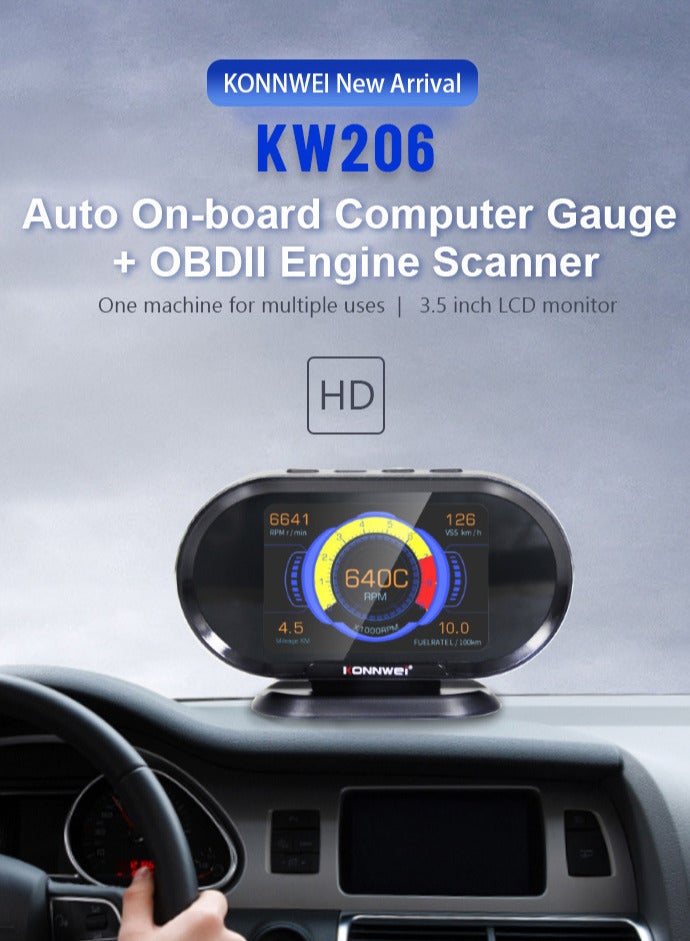 KONNWEI HUD 3.5in HUD Head Up Display عداد سرعة السيارة OBDII كمبيوتر الرحلات الرقمي الذكي OBDII ماسح OBDII أداة تشخيص OBDII إنذار السرعة - Image 3