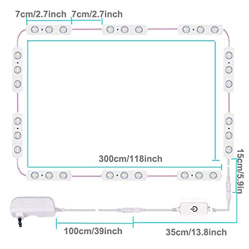 LPHUMEX Led Vanity Mirror Lights, Hollywood Style Vanity Make Up Light, 10ft Ultra Bright White LED, Dimmable Touch Control Lights Strip, for Makeup Vanity Table & Bathroom Mirror, Mirror Not Included - Image 3