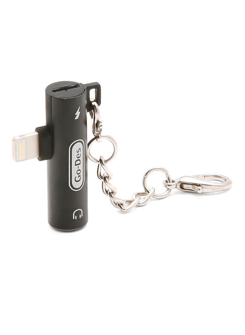 GO-DES 2-In-1 Charging Adapter With AUX Headphone Jack Black - Image 2