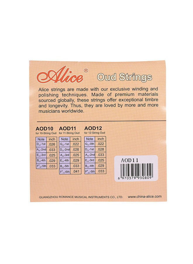 Alice - AOD11 11-String Oud Strings Set(G-D-A-E-B-F) Nylon Core Silver Plated Copper Alloy Winding (.022-.041) - Image 1