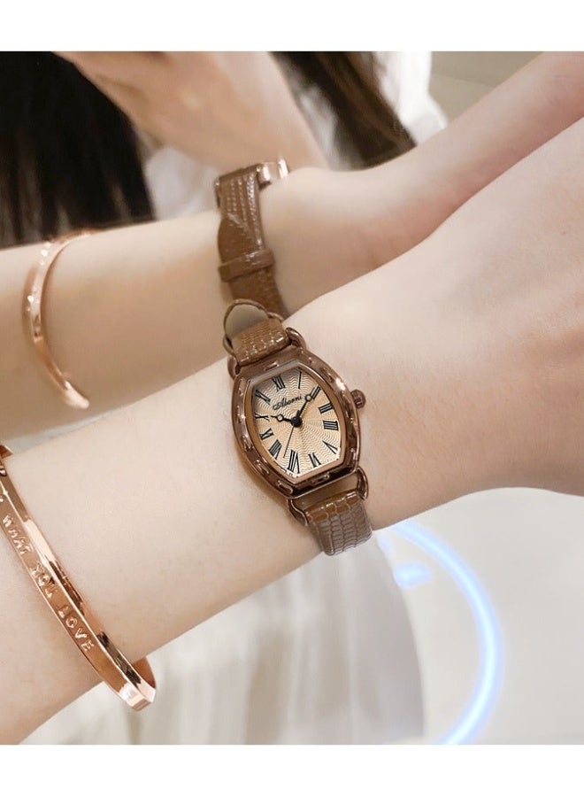 ABORNI Vintage Women’s Barrel-Shaped Quartz Watch, Elegant Leather Strap, Retro Small Dial, Daily Waterproof - Image 4