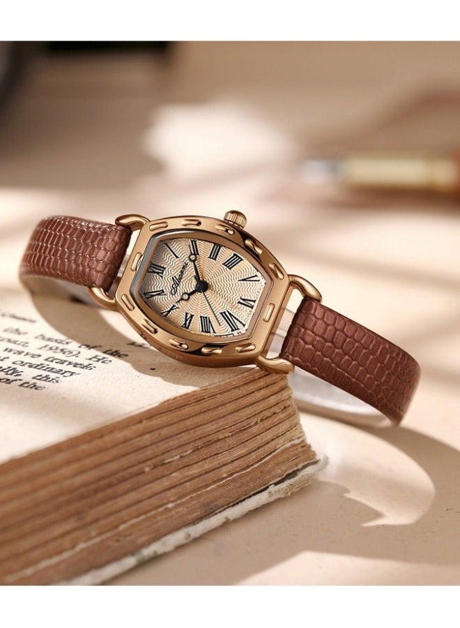 ABORNI Vintage Women’s Barrel-Shaped Quartz Watch, Elegant Leather Strap, Retro Small Dial, Daily Waterproof - Image 3