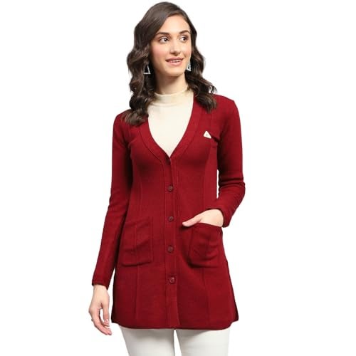 Monte Carlo Womens Self Design Red V Neck Full Sleeve Cardigan (1243533VN-1140-34) - Image 1