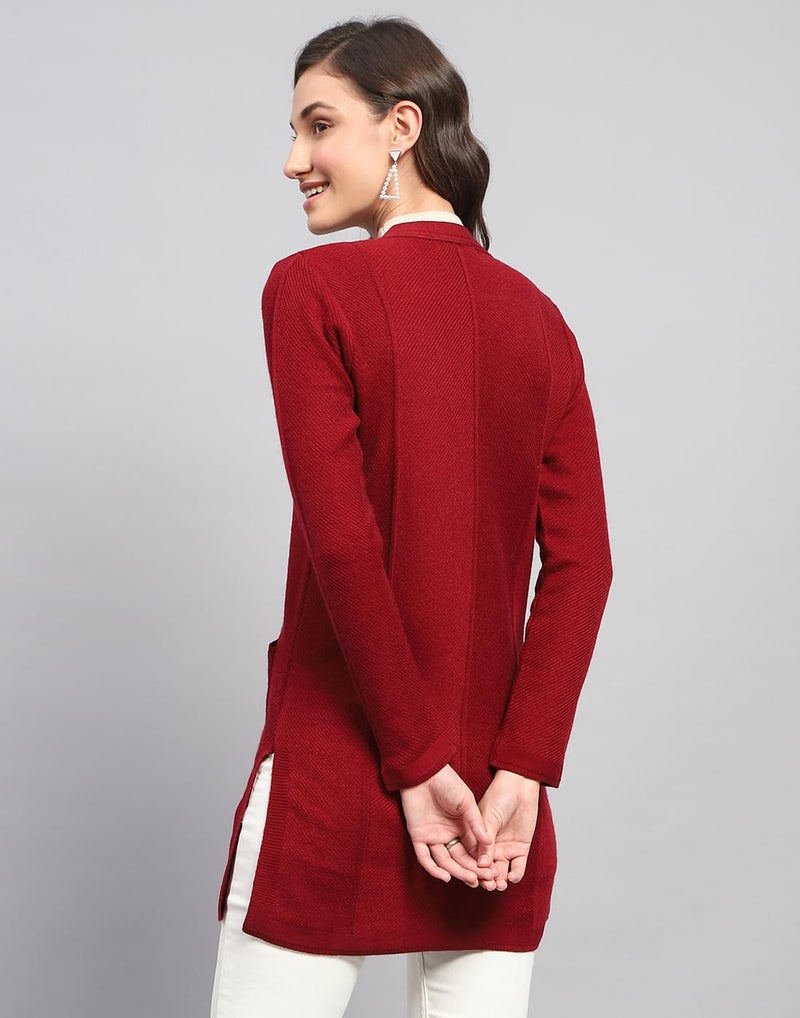 Monte Carlo Womens Self Design Red V Neck Full Sleeve Cardigan (1243533VN-1140-34) - Image 4