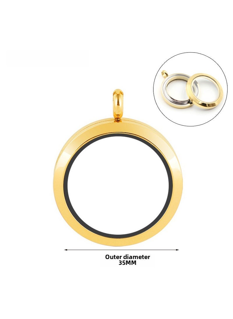 Generic Stainless Steel Glass Locket Pendant Necklace 35MM golden stainless steel threaded phase box 