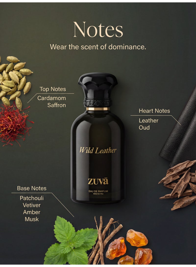 عطور زوفا عطر وايلد ليذر أو دو بارفان – 100 مل | عطر يدوم طويلاً للجنسين برائحة الجلد العربي والعود مع الهيل والزعفران والباتشولي ونجيل الهند - Image 2