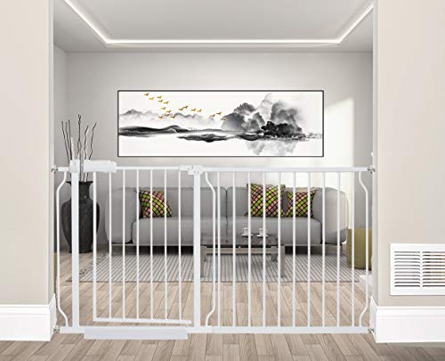 ALLAIBB Extra Wide Pressure Mounted Baby Gate Walk Through Child Kids Safety Toddler White Long Large Pet Dog Gates with Extension for doorways Kitchen and Living Room 57486220146158cm