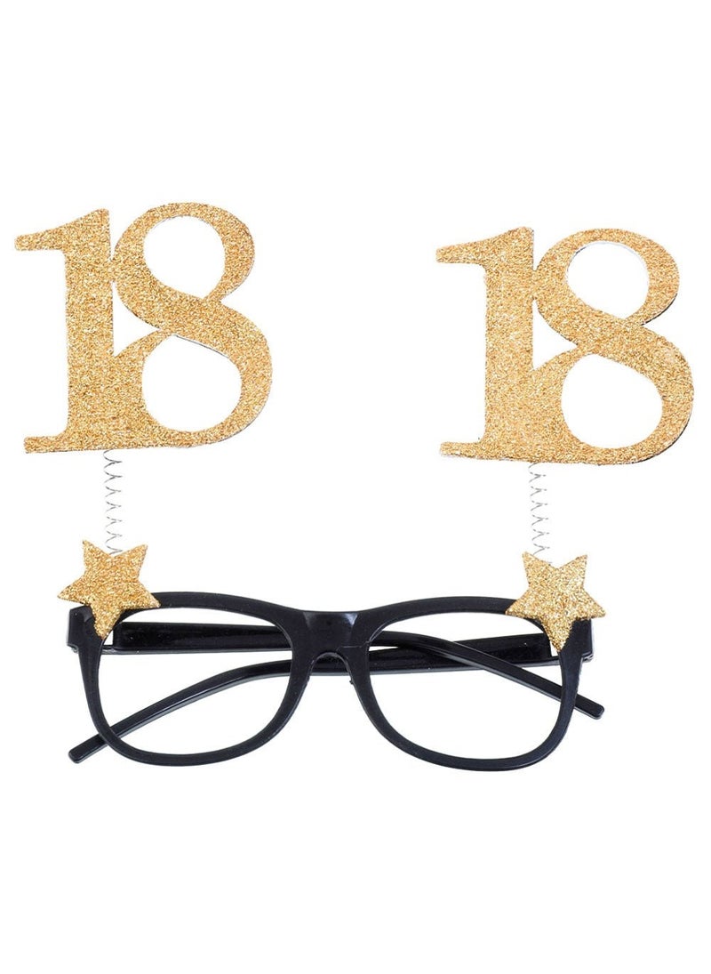 18-Years Birthday Glasses Glitter Gold Plastic Black 14cm