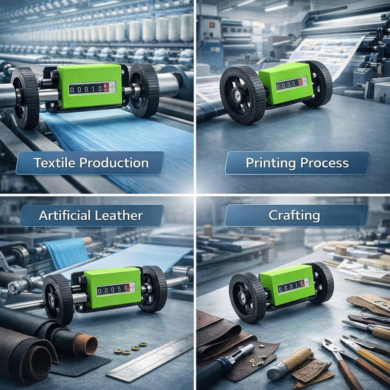 Mechanical Length Counter Rolling Wheel, 6 - Digit Meter Counter, Green - Measurement, Dual Wheel Stability, Ideal for Textile and Printing Use - Image 4
