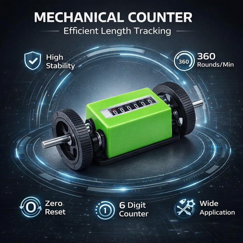 Mechanical Length Counter Rolling Wheel, 6 - Digit Meter Counter, Green - Measurement, Dual Wheel Stability, Ideal for Textile and Printing Use - Image 3