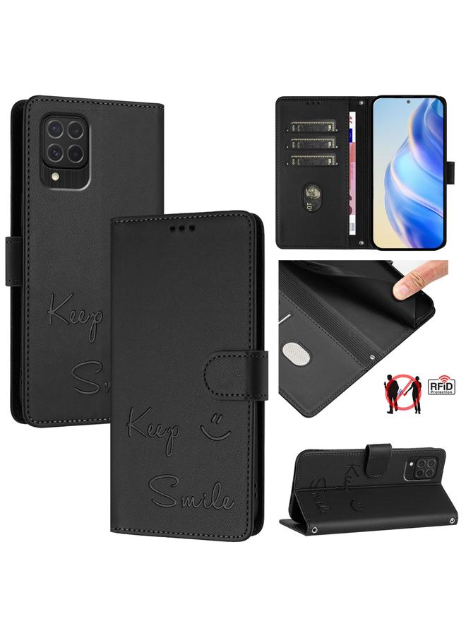 S-TOP Case For Samsung Galaxy M62 / F62 4G Smile Embossing RFID Leather Phone Case - Image 1