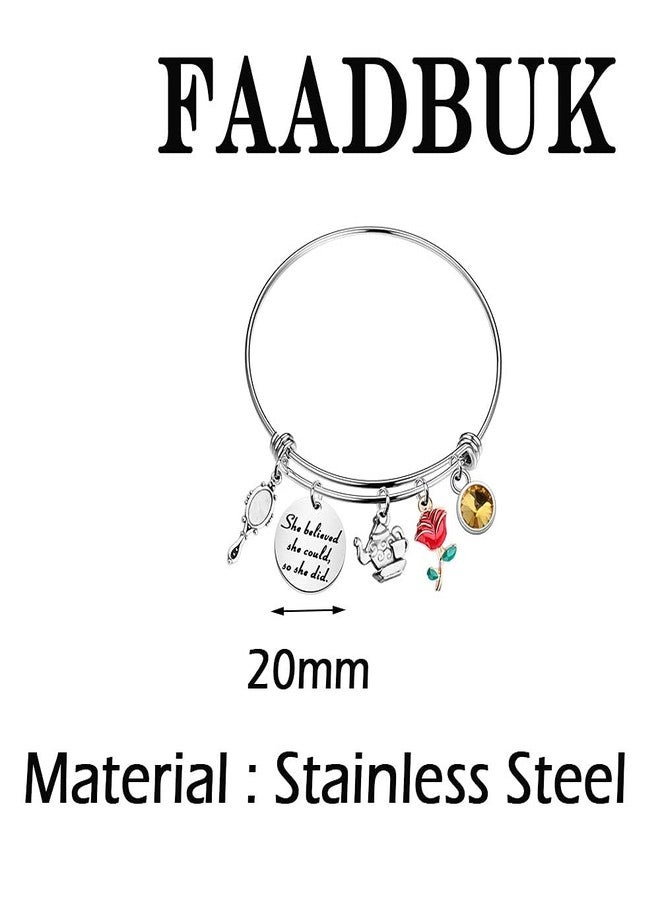 FAADBUK Movie Inspired Bracelet She Believed She Could So She Did Belle Princess Jewelry Inspiration Gift for Her (She Beauty Bracelet) - Image 2