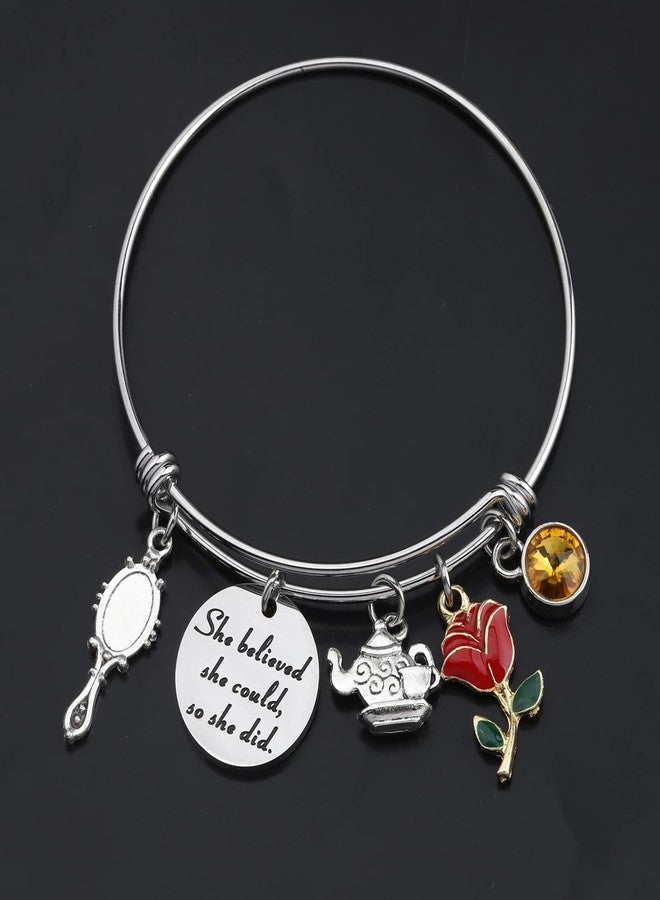 FAADBUK Movie Inspired Bracelet She Believed She Could So She Did Belle Princess Jewelry Inspiration Gift for Her (She Beauty Bracelet) - Image 3