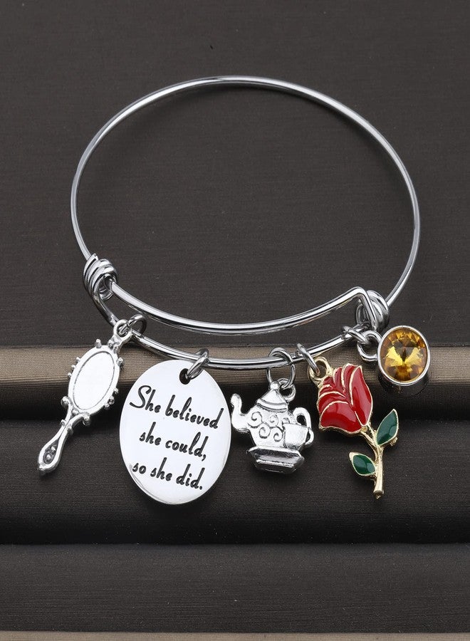 FAADBUK Movie Inspired Bracelet She Believed She Could So She Did Belle Princess Jewelry Inspiration Gift for Her (She Beauty Bracelet) - Image 5