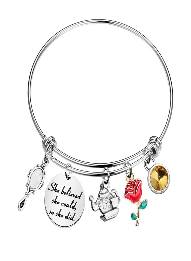 FAADBUK Movie Inspired Bracelet She Believed She Could So She Did Belle Princess Jewelry Inspiration Gift for Her (She Beauty Bracelet) - Image 1