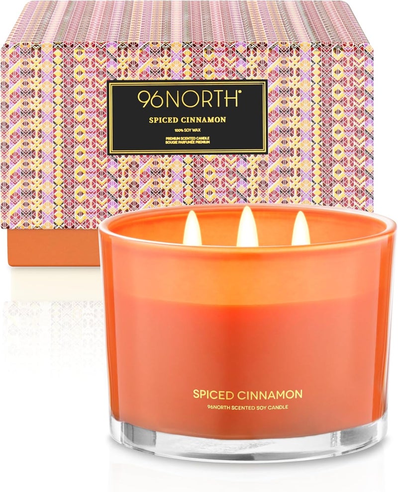 96NORTH Luxury Spiced Cinnamon Candle | Large 3 Wick Jar Candle | Up to 40 Hours Burning Time | 100% Natural Soy Wax | Relaxing Aromatherapy Aesthetic Candles | Housewarming Gift for Men and Women - Image 1