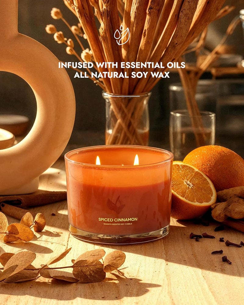96NORTH Luxury Spiced Cinnamon Candle | Large 3 Wick Jar Candle | Up to 40 Hours Burning Time | 100% Natural Soy Wax | Relaxing Aromatherapy Aesthetic Candles | Housewarming Gift for Men and Women - Image 2