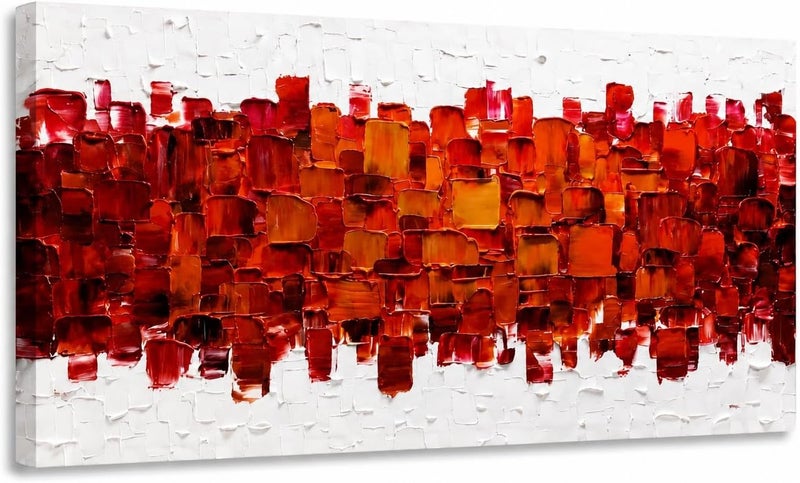 ARS Graphics ARS® Canvas Wall Art 100 X 150 CM Modern Abstract Oil Painting Textured Red Orange Artwork - Image 1