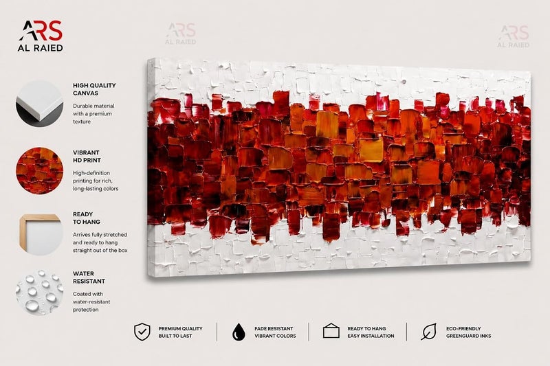 ARS Graphics ARS® Canvas Wall Art 100 X 150 CM Modern Abstract Oil Painting Textured Red Orange Artwork - Image 3