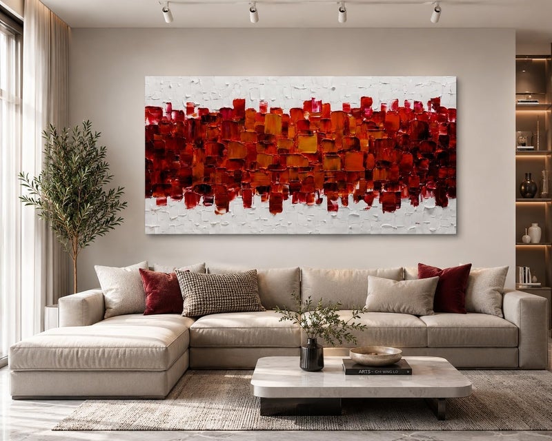 ARS Graphics ARS® Canvas Wall Art 100 X 150 CM Modern Abstract Oil Painting Textured Red Orange Artwork - Image 2