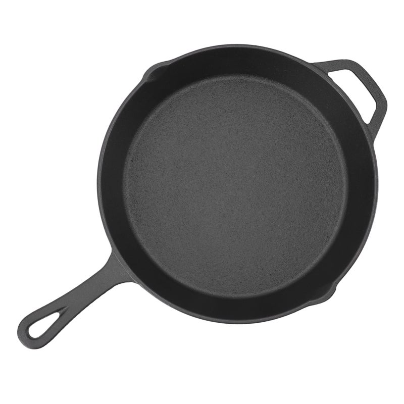 Cast Iron Frying Pan 26cm Non Coated Skillet - Even Heat Distribution Cast Iron Cookware for Indoor Outdoor Camping Cooking - Image 1