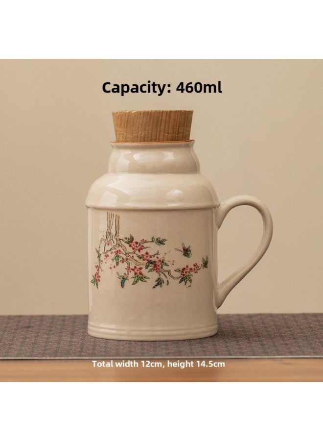 Ceramic Small Thermos Household Carry-on Vintage Cold Water Bottle To Make Tea Office Stuffy Teapot Creative Water Cup Mug-color:Flowered Water Kettle-capacity:About 460ml - Image 1