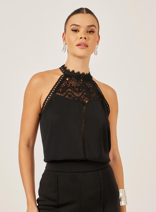 Styli Black Lace Detail Sleeveless Top  - Image 1