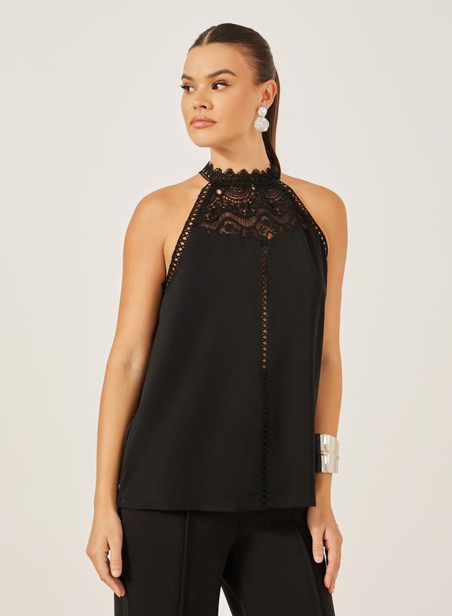 Styli Black Lace Detail Sleeveless Top  - Image 2