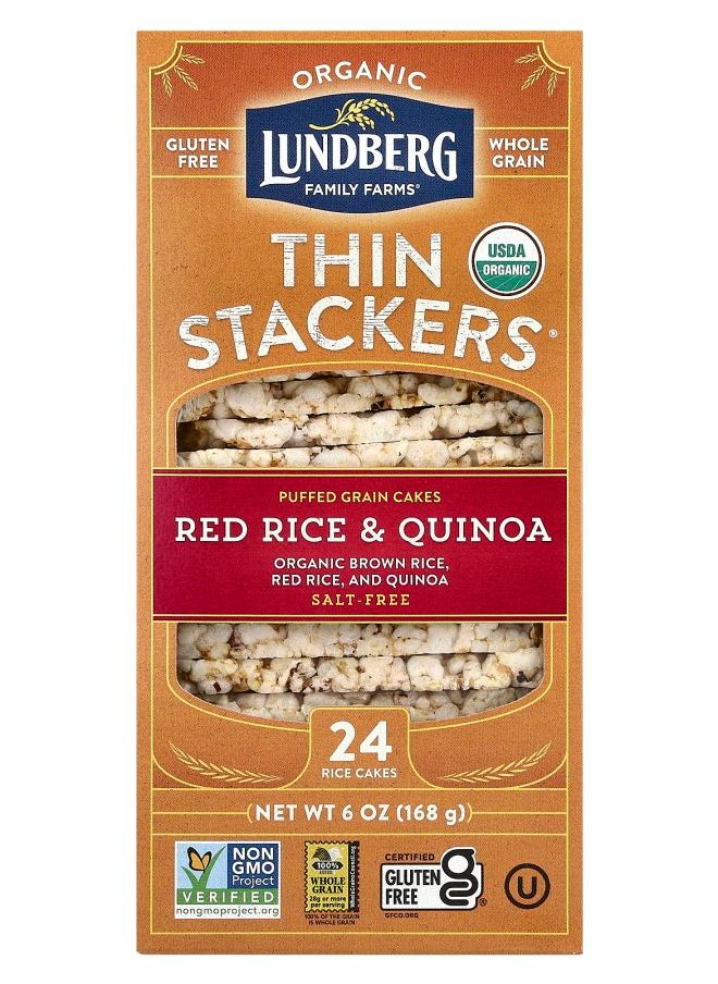 Lundberg Organic Thin Stackers® Puffed Grain Cakes Red Rice & Quinoa Salt-Free 24 Rice Cakes 6 oz (168 g) 