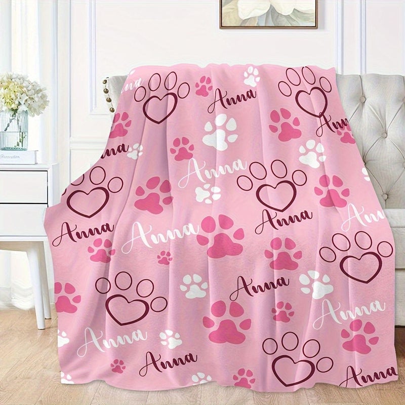 Personalized Pet Flannel Blanket with Custom Name Soft Comfortable Multifunction Gift for Dog Lovers Red 80x120cm Animal Theme Modern Style All Season Polyester Fiber Machine Washable for Sofa Bed Office Camping Travel - Image 2