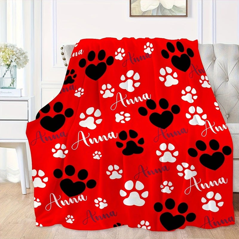 Personalized Pet Flannel Blanket with Custom Name Soft Comfortable Multifunction Gift for Dog Lovers Red 80x120cm Animal Theme Modern Style All Season Polyester Fiber Machine Washable for Sofa Bed Office Camping Travel - Image 1