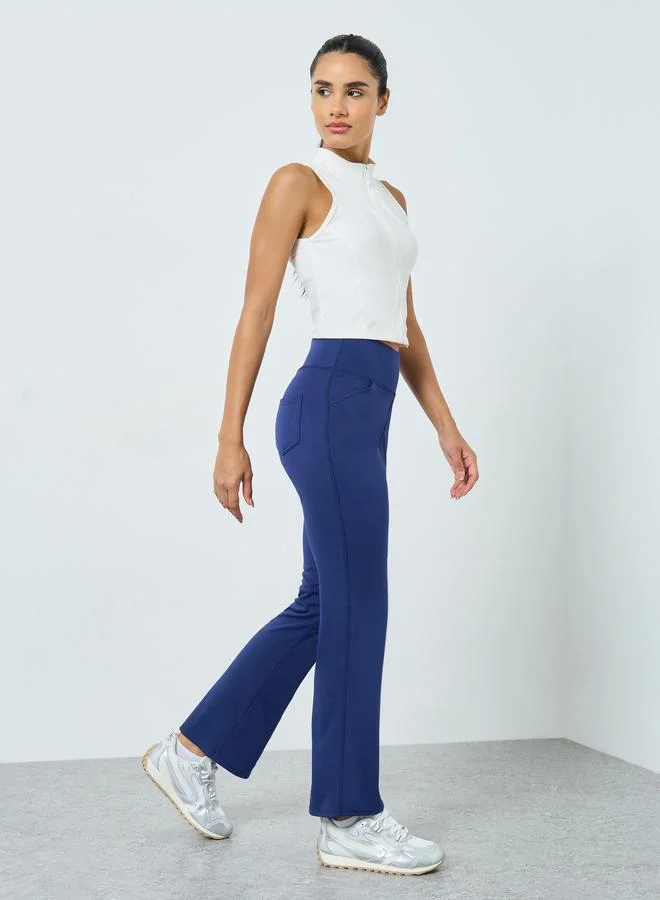 Styli Active Side and Back Pockets Broad Waist Flared Leggings