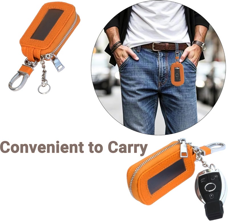 Yuoyar Premium Leather Key Fob Case - Universal Car Key Holder, Orange - Image 2