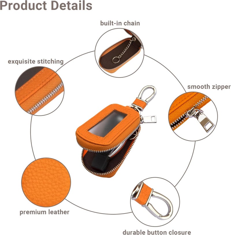 Yuoyar Premium Leather Key Fob Case - Universal Car Key Holder, Orange - Image 5