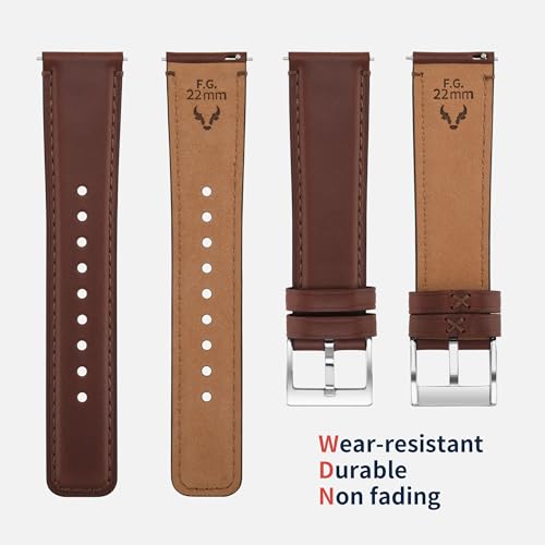 Fullmosa Leather Watch Bands for Men, 22mm 20mm 18mm Quick Release Watch Bands Strap - Burnished Band Vintage Wristband with Stainless Steel Metal Clasp - Image 4