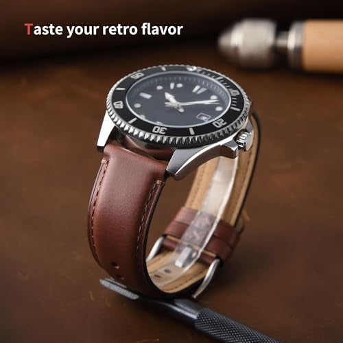 Fullmosa Leather Watch Bands for Men, 22mm 20mm 18mm Quick Release Watch Bands Strap - Burnished Band Vintage Wristband with Stainless Steel Metal Clasp - Image 2