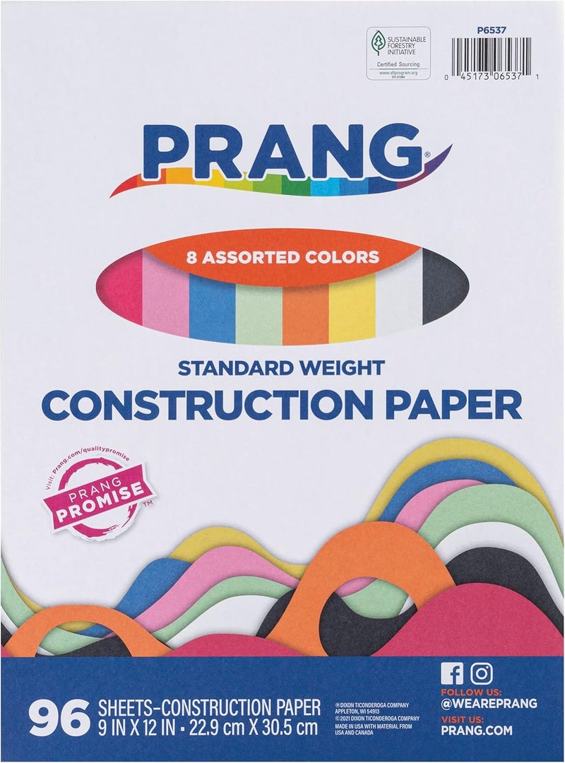 Prang (Formerly Art Street) Lightweight Construction Paper, 8 Assorted Colors, 9" x 12", 96 Sheets - Image 1