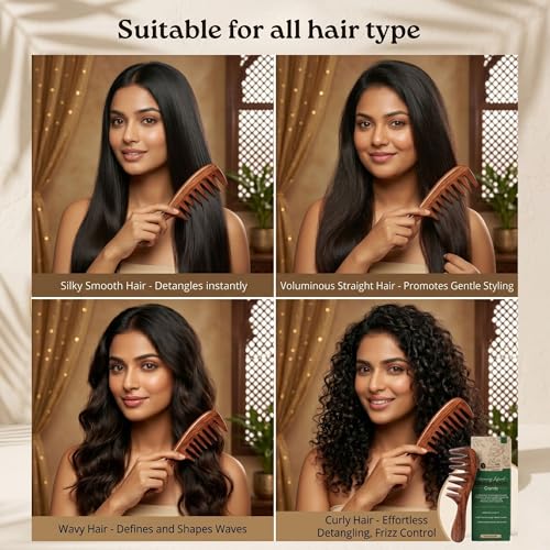 Organic B Rosemary Infused Indian Rosewood Sheesham Extra Wide Tooth Comb for Curly Thick Hair, Detangling Comb with Curved Handle, Anti Frizz Scalp Massage, Gentle on Hair for Women Men, Handmade Wooden Grooming Tool - Image 4