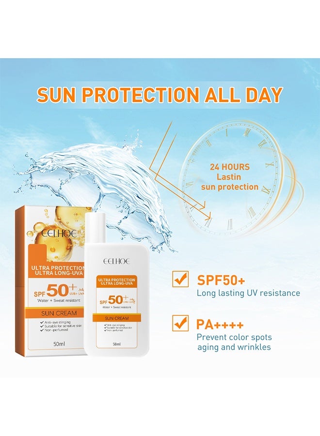 إيلهو كريم سائل واقية من الشمس ، واقي من الشمس العناية بالبشرة مقاوم للماء قوي الحماية من الأشعة فوق البنفسجية SPF 50+ PA +++++ 50 مل للنساء أو الرجال - Image 3