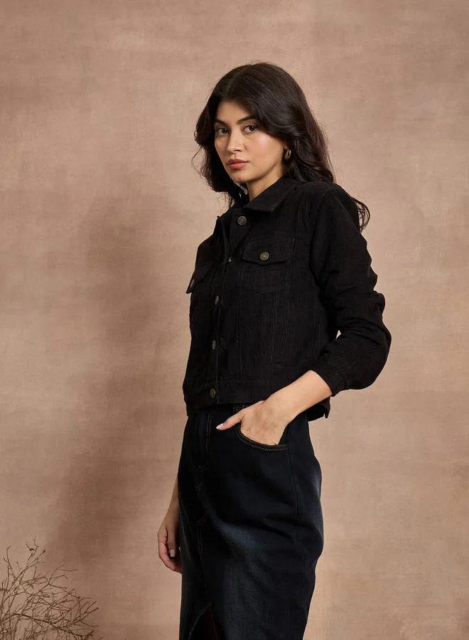 SASSAFRAS Corduroy Button Closure Pocket Details Jacket by Styli
