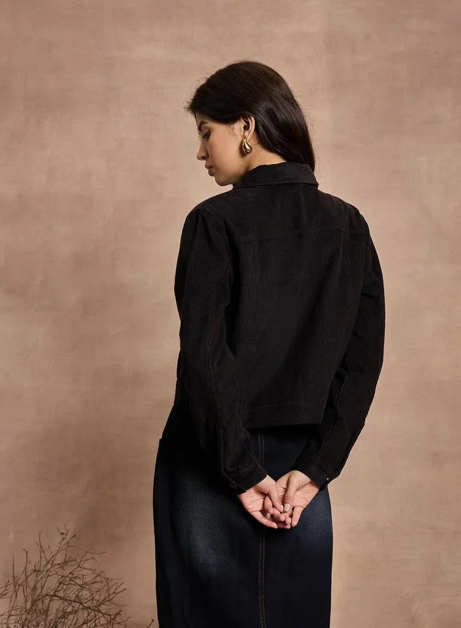 SASSAFRAS Corduroy Button Closure Pocket Details Jacket by Styli