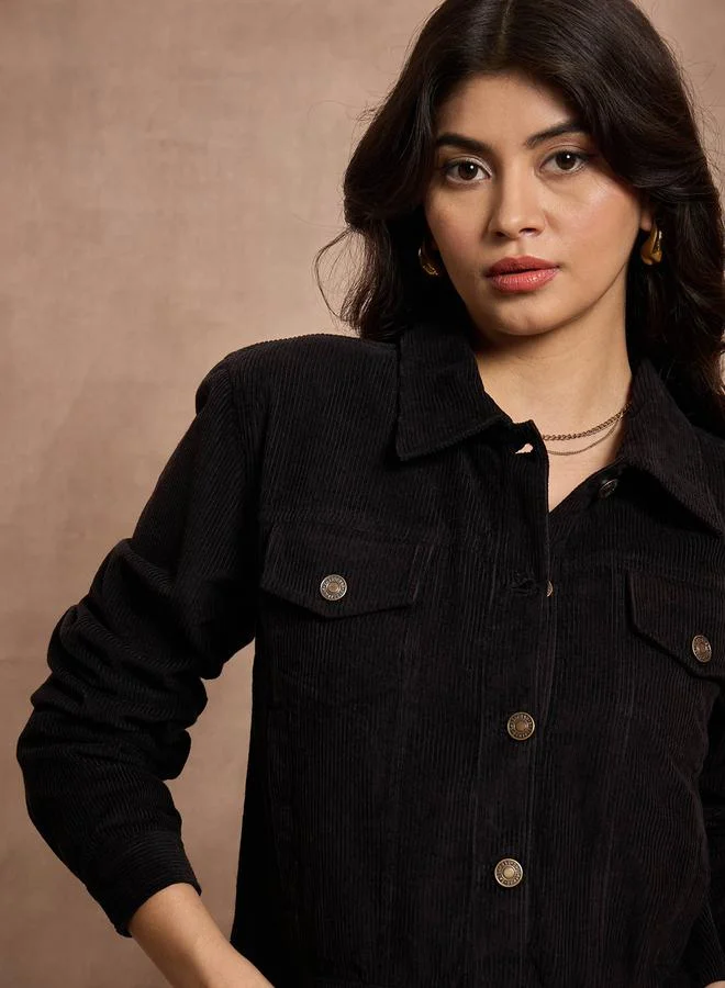 SASSAFRAS Corduroy Button Closure Pocket Details Jacket by Styli