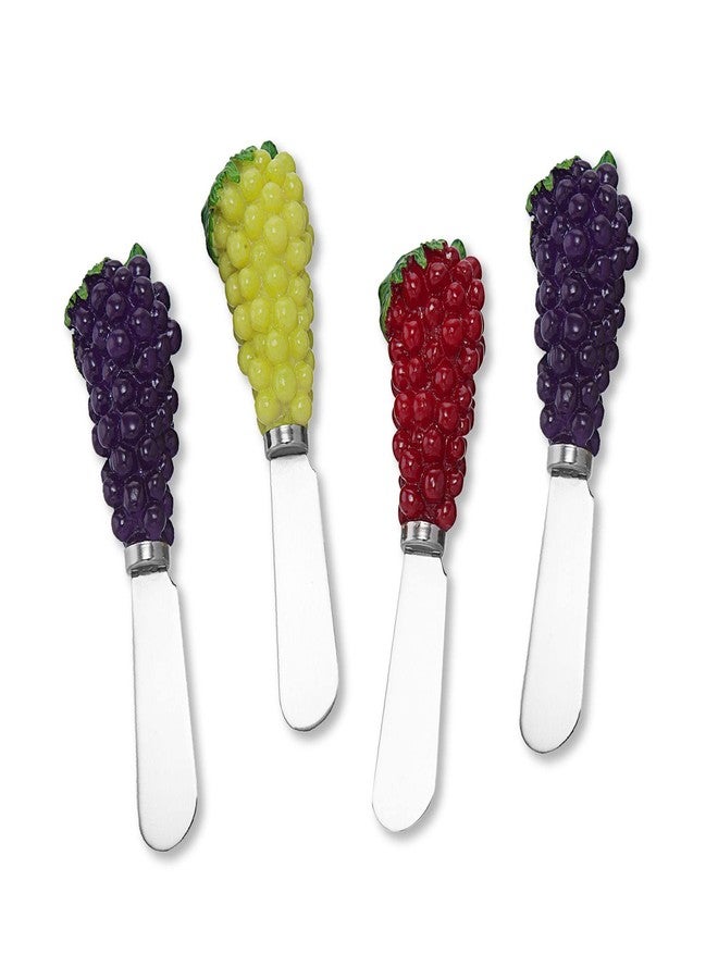 UP UPware Vintage Grape Cheese Spreaders, Hand-Painted Resin Handles with Stainless Steel Blades for Spreading Cream Cheese, Butter, Jam, or Sandwich, Assorted Colors, Set of 4 - Image 2