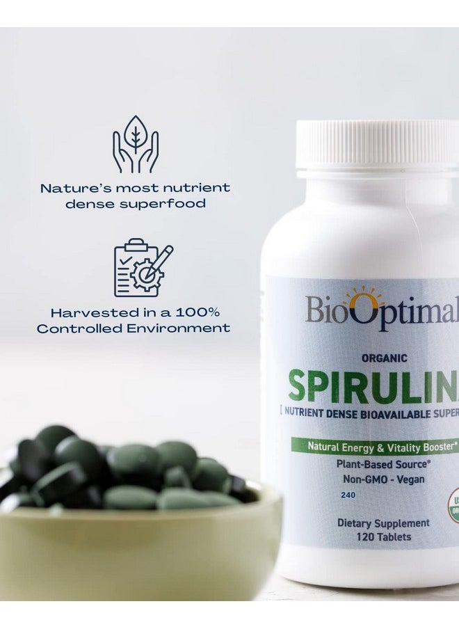 BioOptimal - Organic Spirulina Tablets 100% Usda Organic Premium Quality 4 Organic Certifications Nongmo No Additives Capsules Or Fillers 240 Count 2 Month Supply Packaging May Vary - Image 1