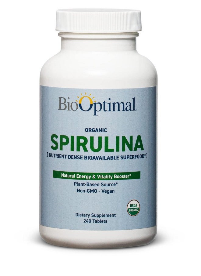 BioOptimal - Organic Spirulina Tablets 100% Usda Organic Premium Quality 4 Organic Certifications Nongmo No Additives Capsules Or Fillers 240 Count 2 Month Supply Packaging May Vary - Image 1