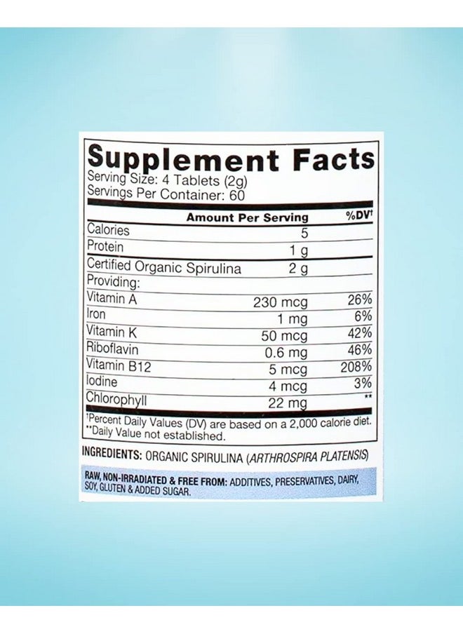 BioOptimal - Organic Spirulina Tablets 100% Usda Organic Premium Quality 4 Organic Certifications Nongmo No Additives Capsules Or Fillers 240 Count 2 Month Supply Packaging May Vary - Image 1